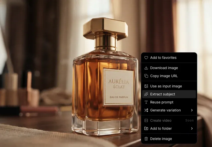 Right-click context menu showing variation options and subject extraction