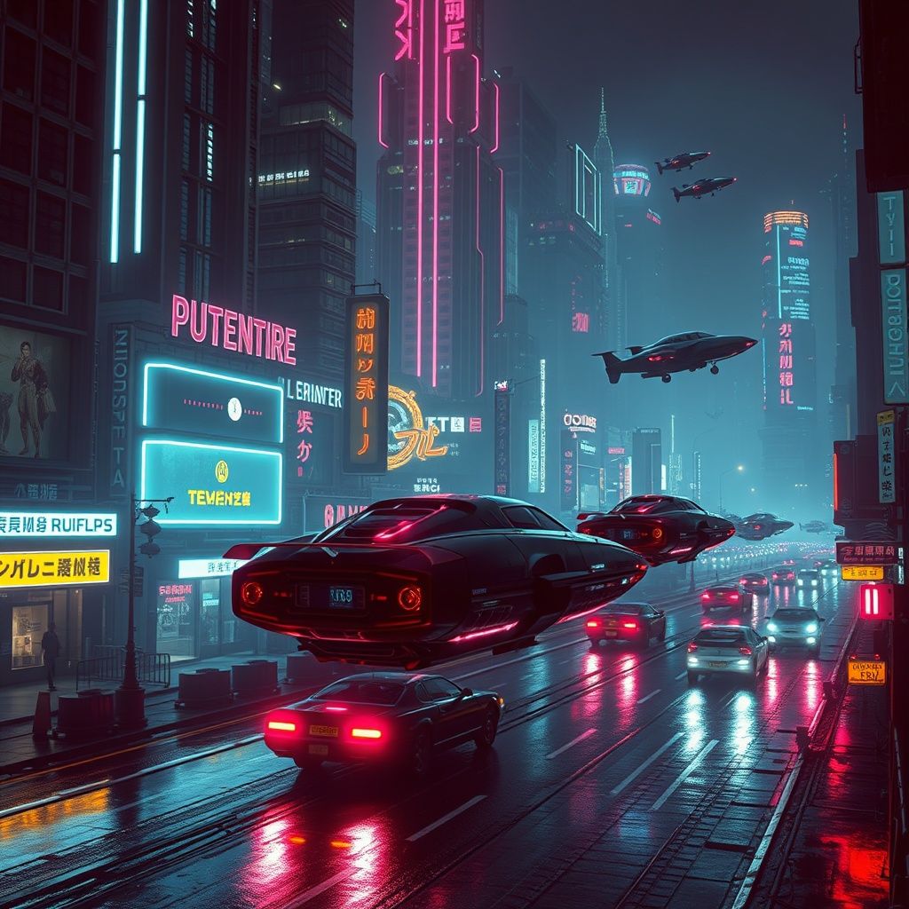Neon cyberpunk city background generated with AI