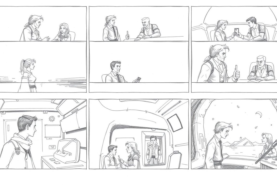 Character references used in a visual storytelling and storyboard workflow