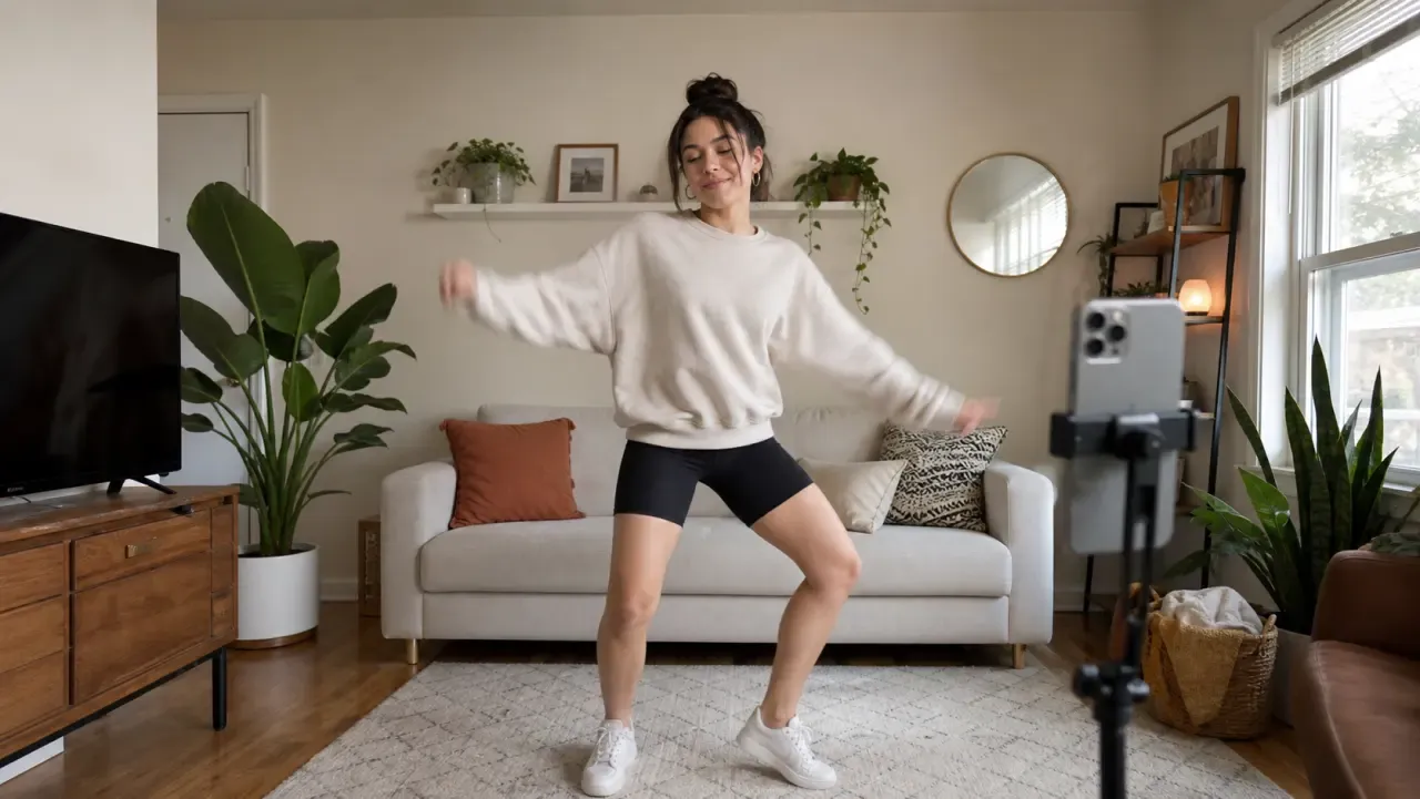 AI UGC creator reference: Wide Dance Living Room