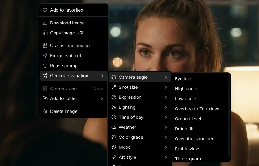 Camera angle variations - bird eye, low angle, close-up, wide shot