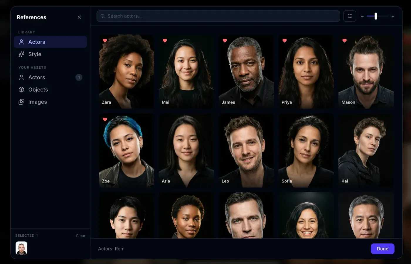 AI Actor references — diverse cast of characters for consistent generation