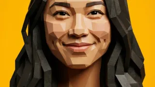 AI generated low-poly 3D portrait of a woman in yellow sweater
