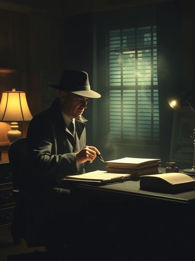 AI-generated detective character in office scene with consistent face
