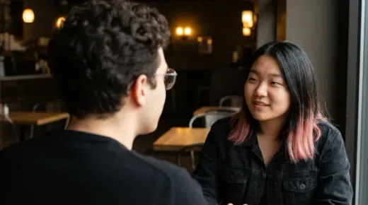 AI generated cinematic scene of conversation in a cafe