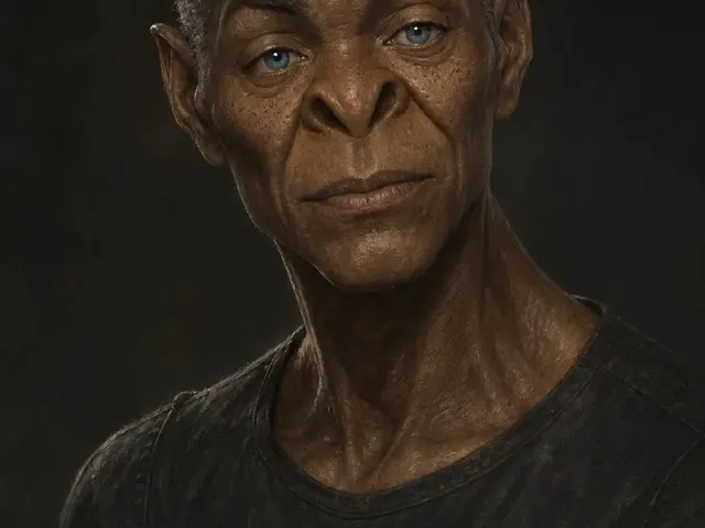 Fantasy elder character with pale blue eyes