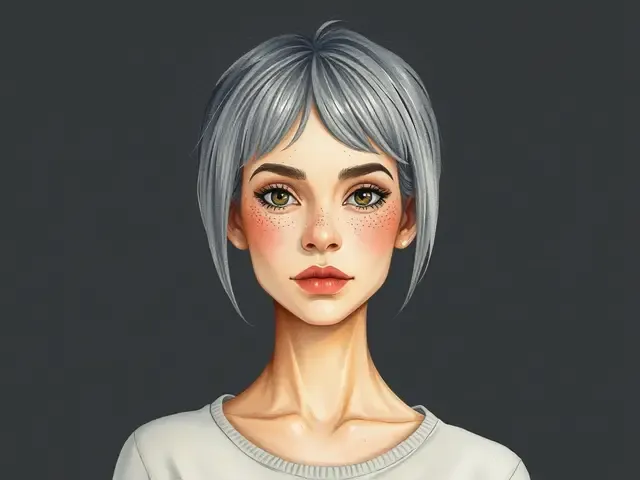 Watercolor character with a silver bob and freckles