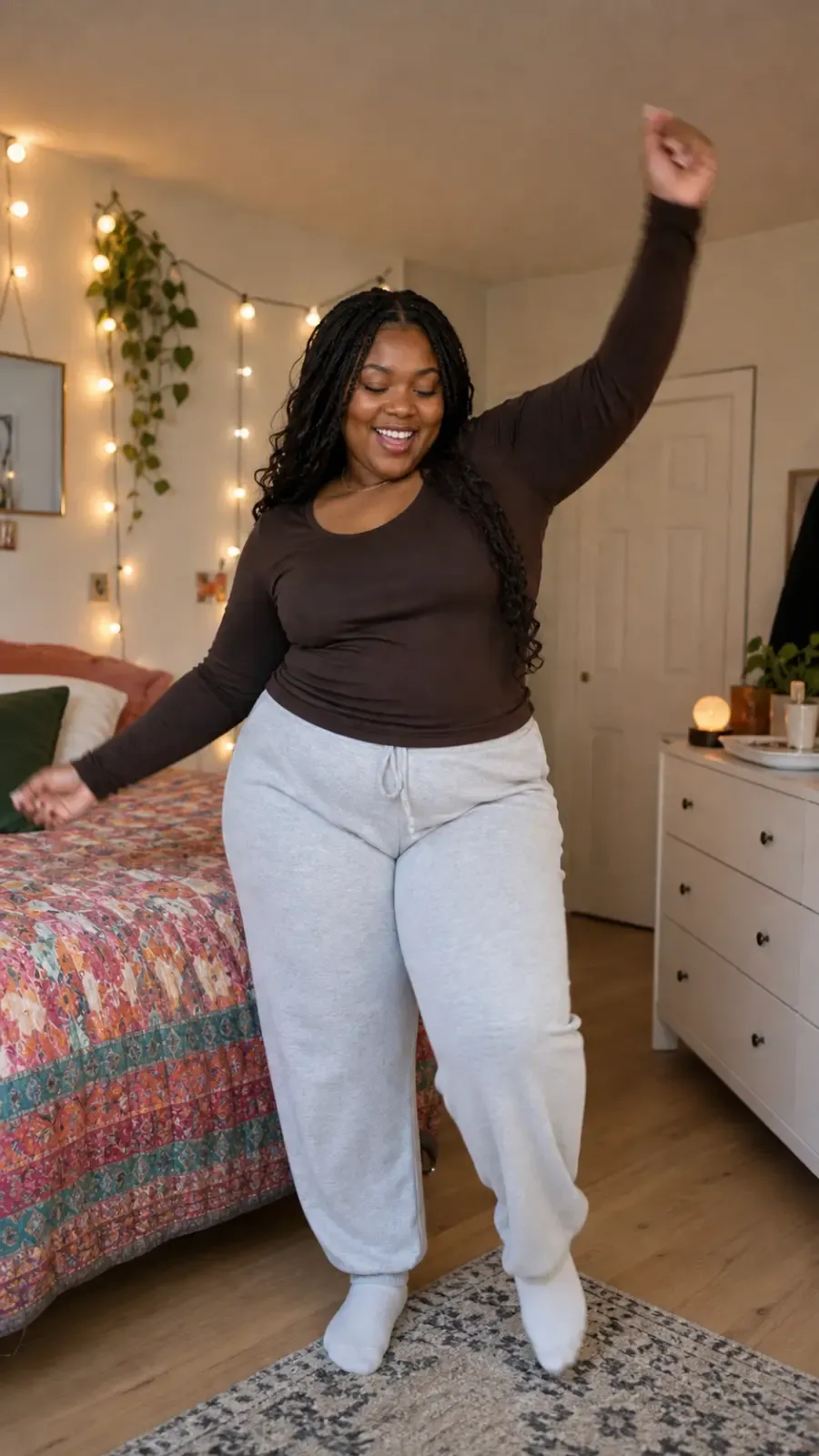 AI UGC creator reference: Plus Size Bedroom Dance