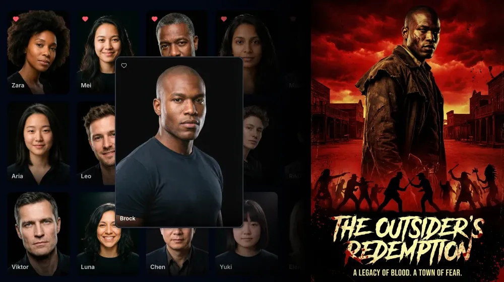 Actor reference to AI movie poster illustration