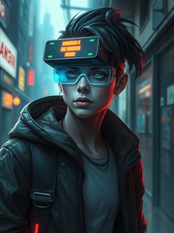 AI cyberpunk hacker character with neon lighting