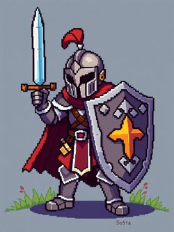 AI pixel art knight character for game design