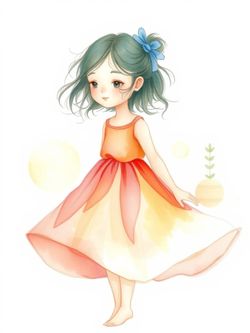 AI watercolor-style character portrait of young woman