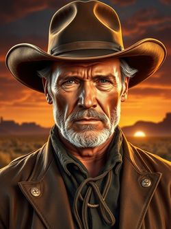 AI western cowboy character in dusty desert setting