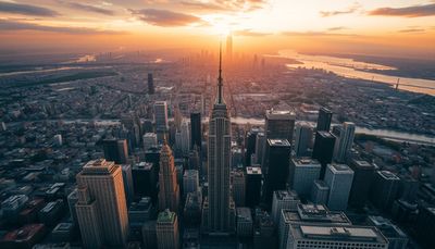 Crane up revealing cityscape