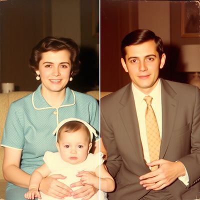 Old scanned photo restored and enhanced