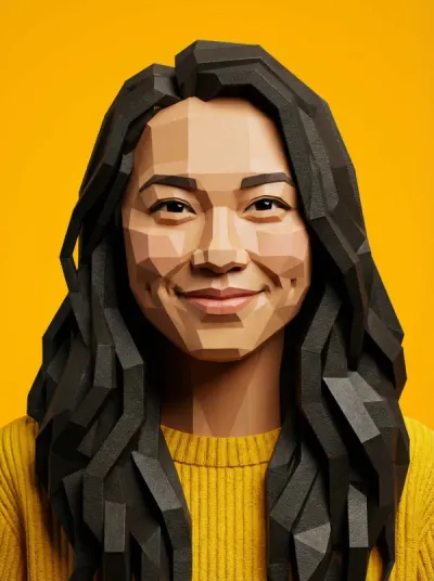 AI generated low-poly 3D portrait of a woman in yellow sweater