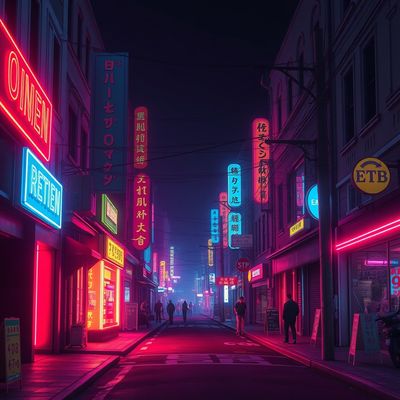 Cityscape transformed with neon glow effects and vibrant light trails