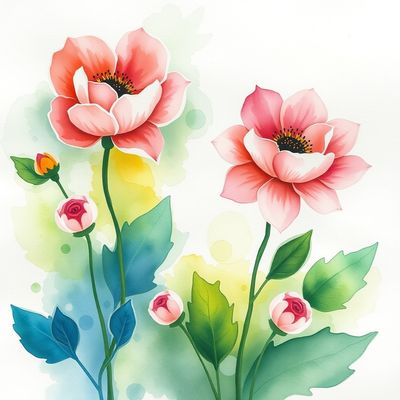 Landscape converted into a soft watercolor painting with flowing washes