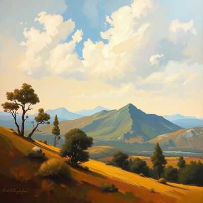 Street scene restyled as an oil painting with visible brushstrokes