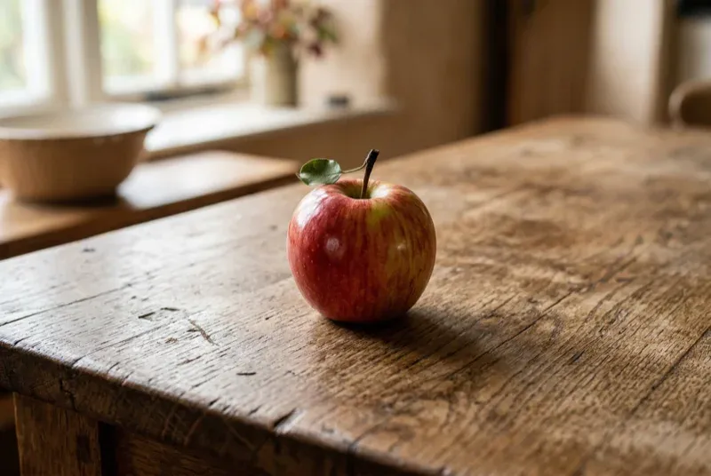 Apple on kitchen table - before AI background removal