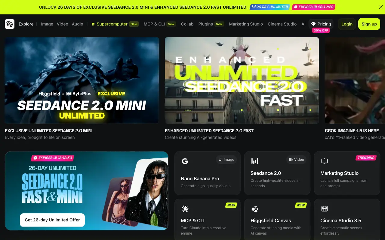 Higgsfield website screenshot