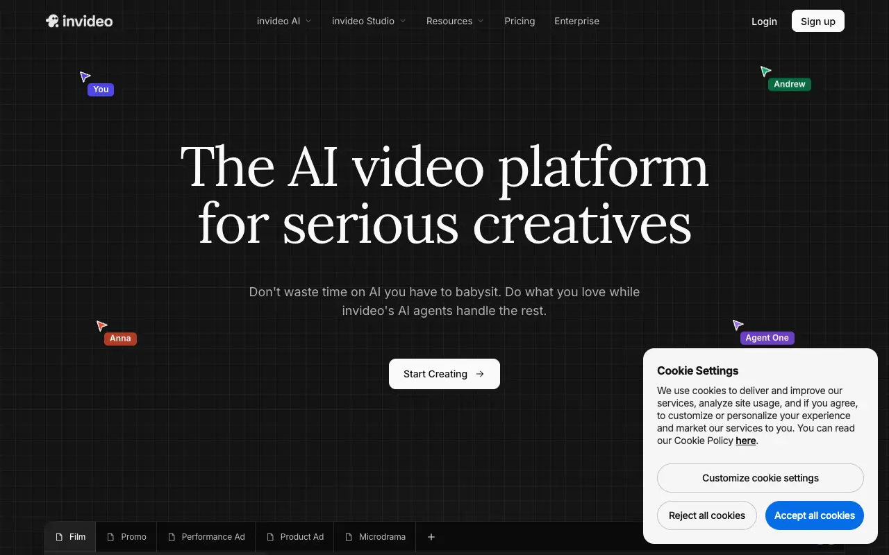 invideo AI website screenshot