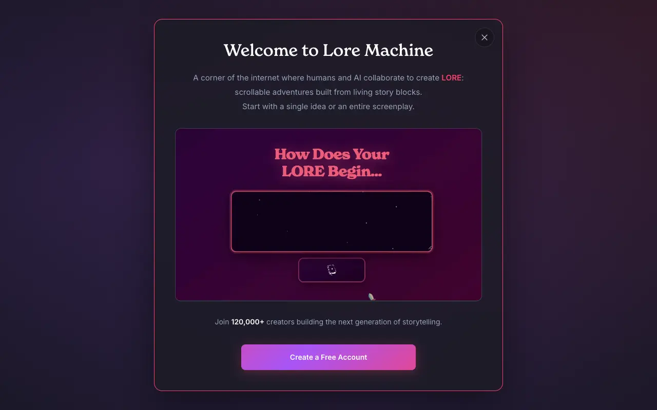 Lore Machine website screenshot