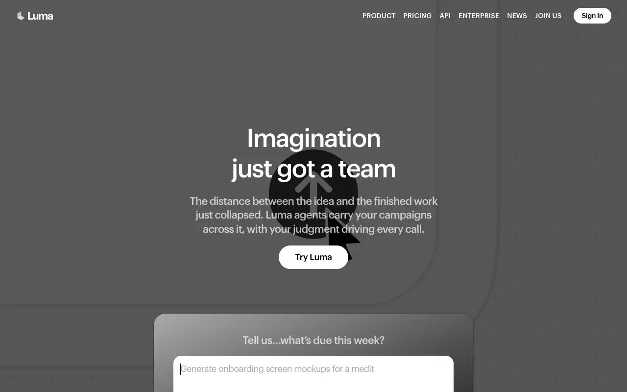 Luma Dream Machine website screenshot