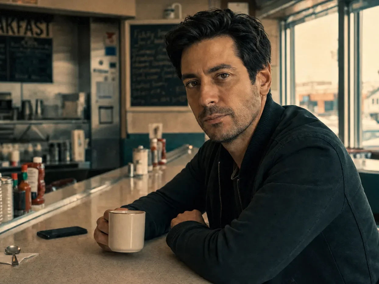 Same diner photo with a cinematic teal and orange color grade