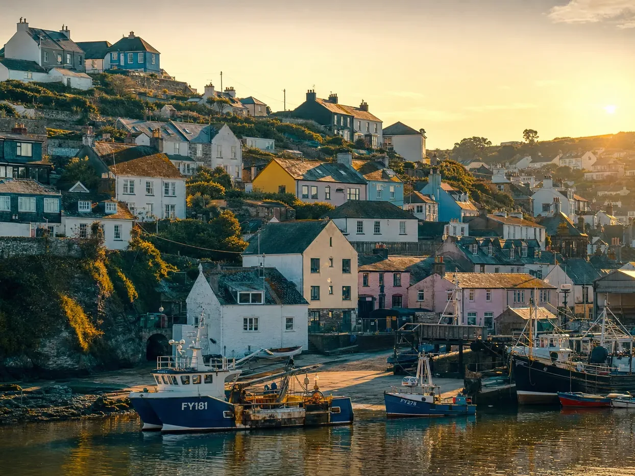 Original photo of a coastal village at golden hour