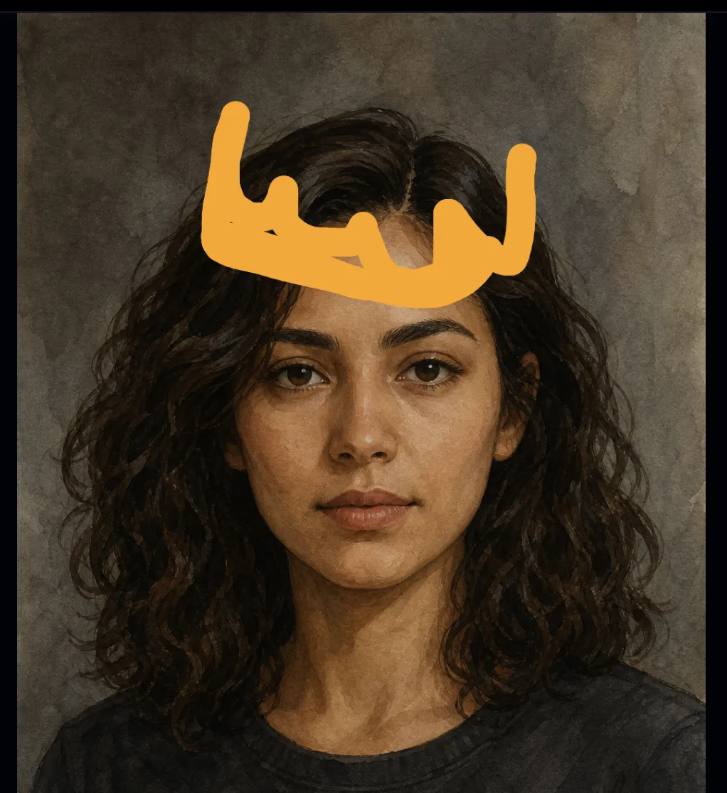 Rough orange crown sketched over a portrait in the AI image editor draw tool