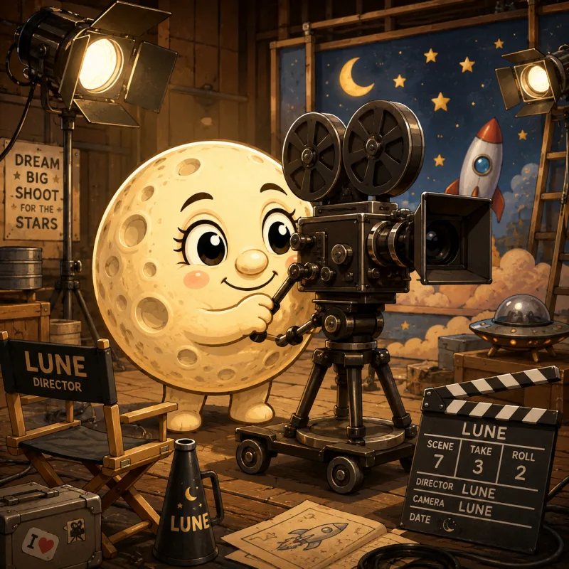 Lune operating a vintage film camera on set