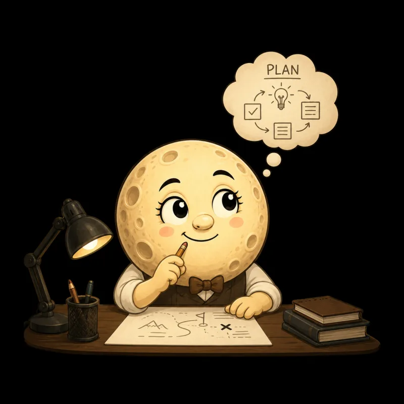Lune sketching a plan at a desk