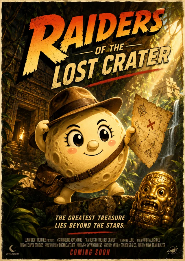 Raiders of the Lost Crater — Adventure movie poster starring Lune