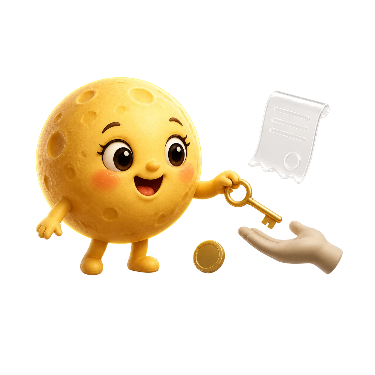 Lune handing a key directly to a provider